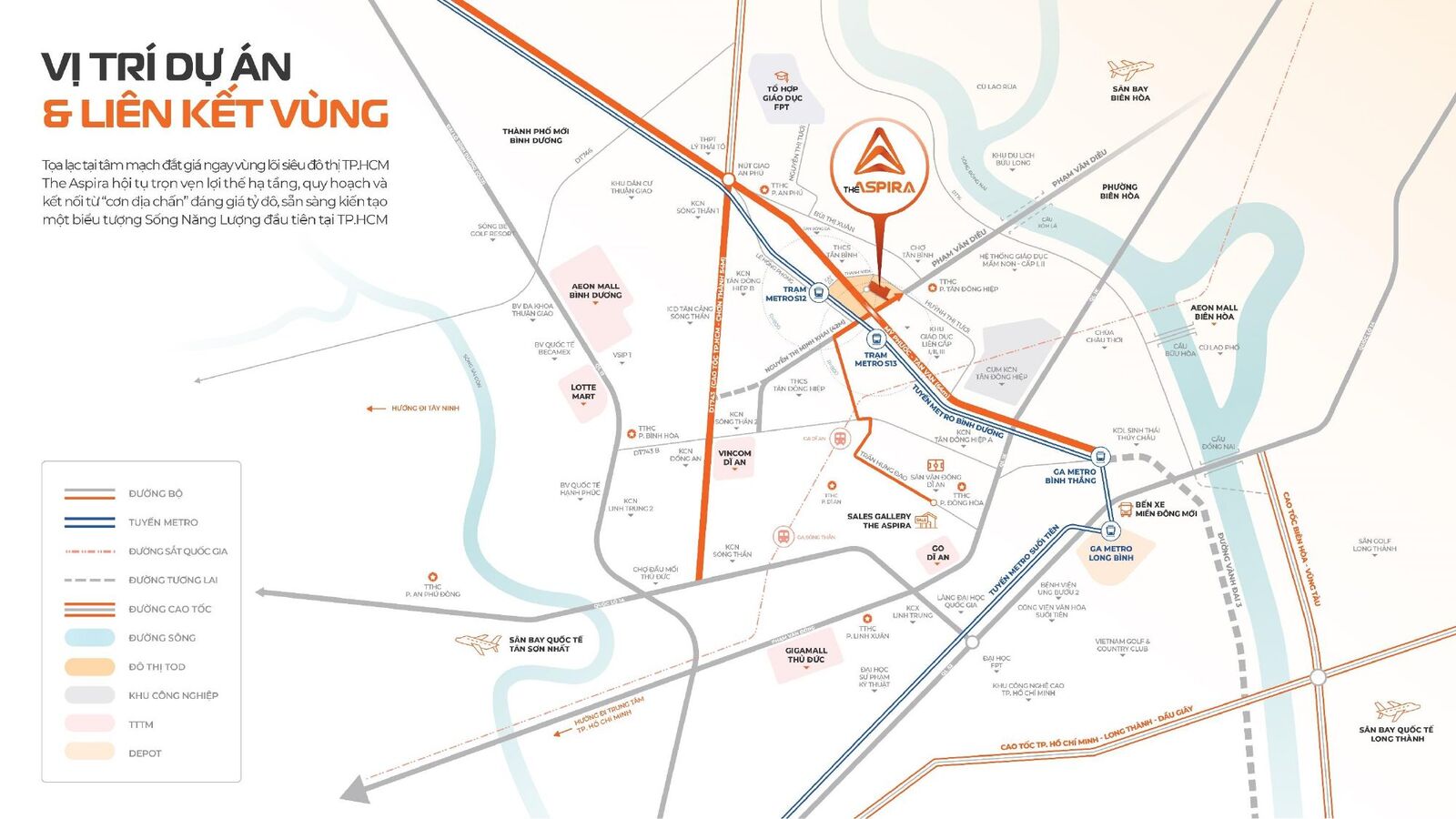 Bản đồ vị trí và kết nối giao thông The Aspira — Metro S12, S13, Mỹ Phước Tân Vạn