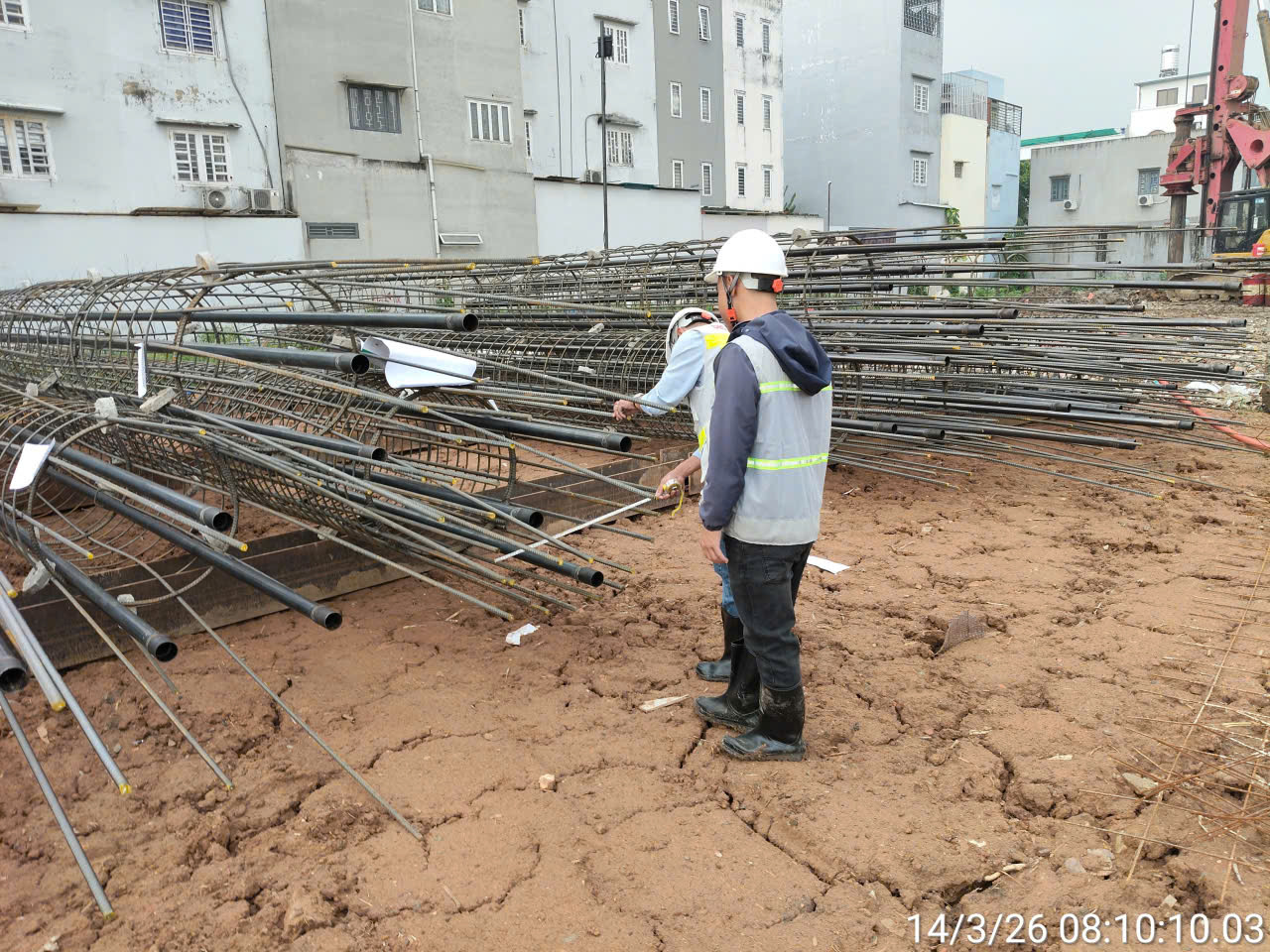 Tiến độ 14/03/2026 — Lắp đặt cốt thép cọc khoan nhồi
